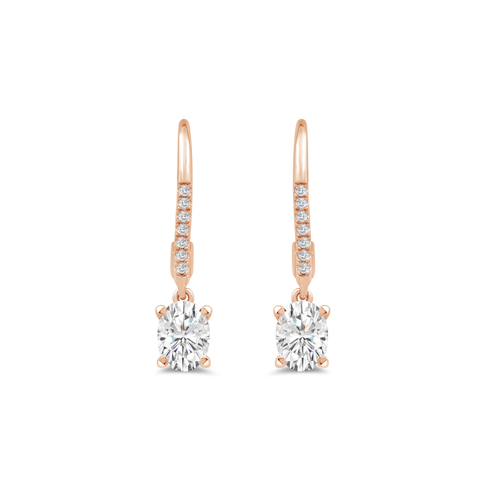 Oval Drop Studded Lever Back Earrings with 14KT Rose Gold / Lab / 1 1/10 Cut Diamond in 14KT Rose Gold / Lab / 1 1/10 view 2
