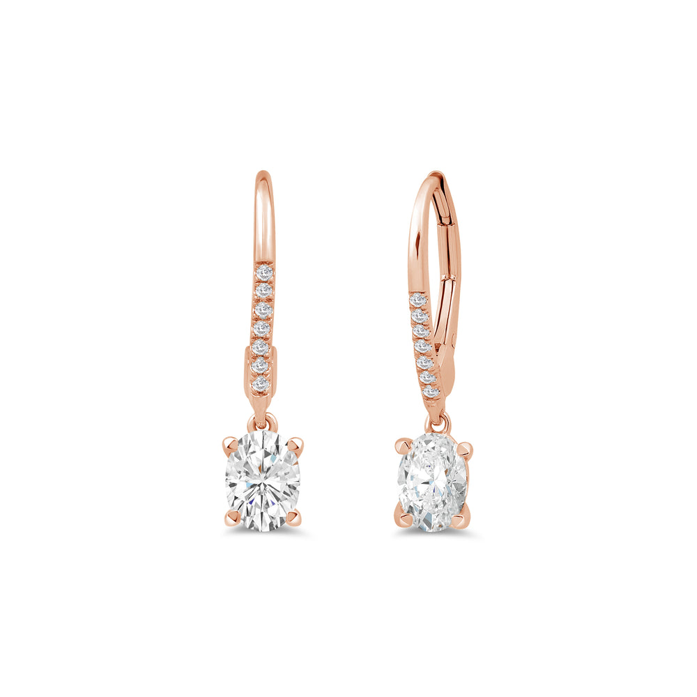 Oval Drop Studded Lever Back Earrings with 14KT Rose Gold / Lab / 1 1/10 Cut Diamond in 14KT Rose Gold / Lab / 1 1/10 view 1
