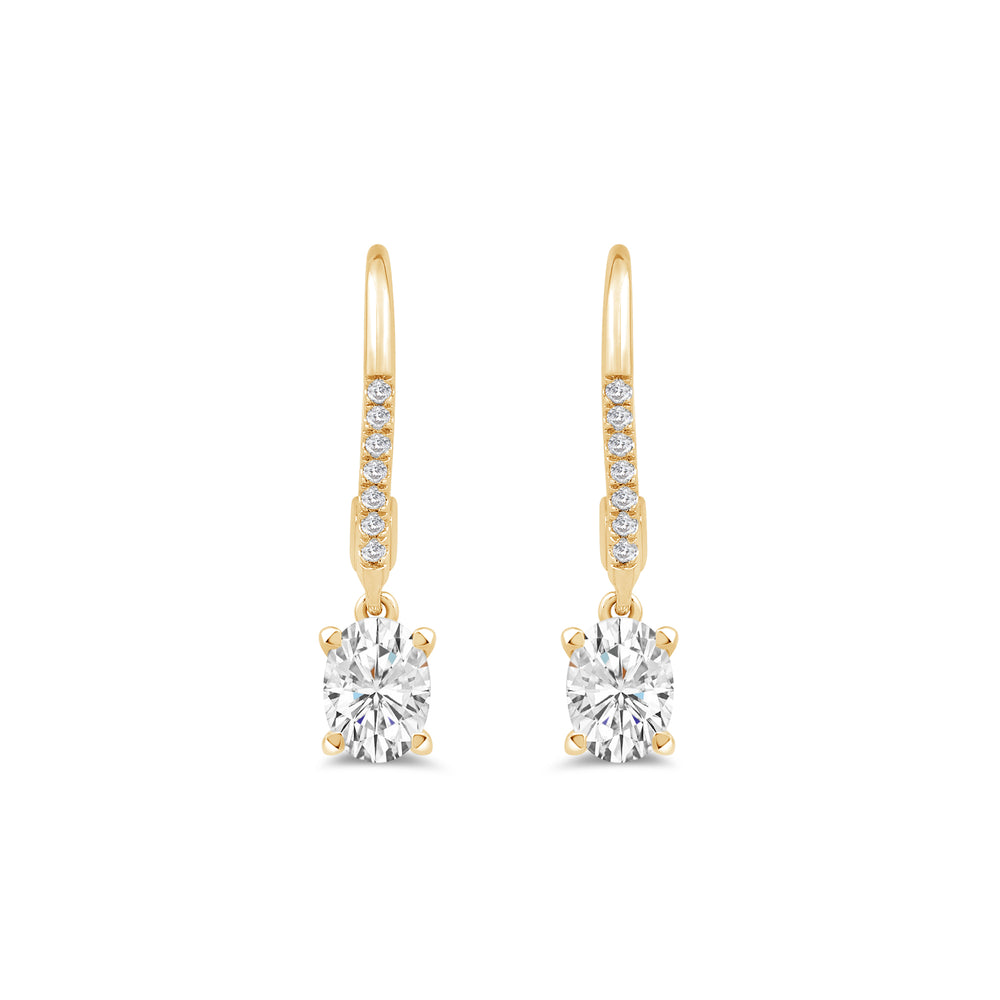 Oval Drop Studded Lever Back Earrings with 14KT Yellow Gold / Lab / 1 1/10 Cut Diamond in 14KT Yellow Gold / Lab / 1 1/10 view 2
