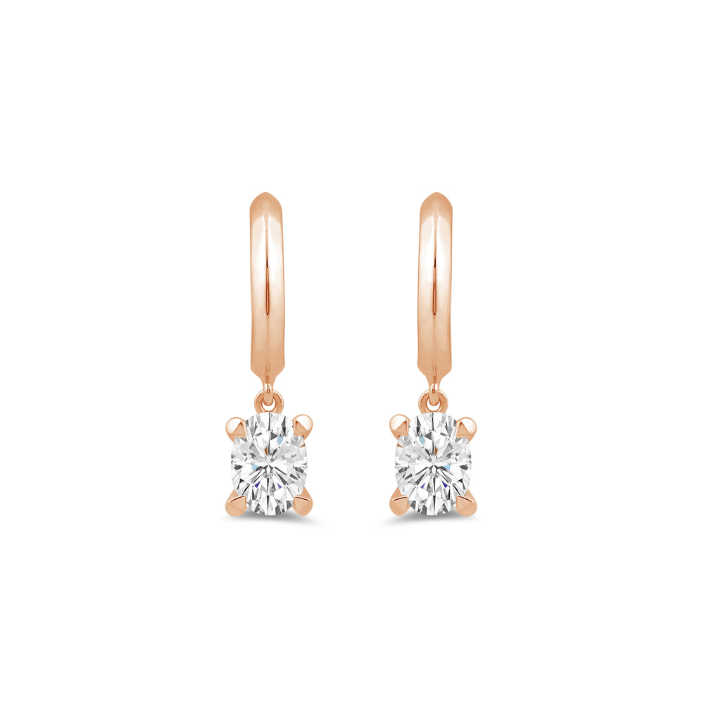 Oval Diamond Drop Knife Edge Huggies with 14KT Rose Gold / Lab / 1/2 Cut Diamond in 14KT Rose Gold / Lab / 1/2 view 2
