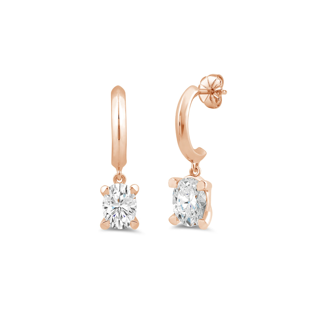 Oval Diamond Drop Knife Edge Huggies with 14KT Rose Gold / Lab / 1/2 Cut Diamond in 14KT Rose Gold / Lab / 1/2 view 1
