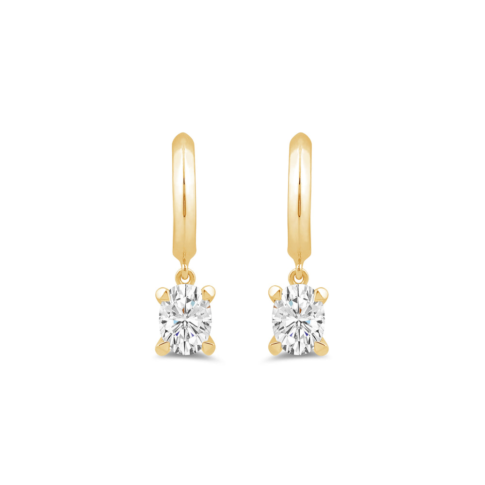Oval Diamond Drop Knife Edge Huggies with 14KT Yellow Gold / Lab / 1/2 Cut Diamond in 14KT Yellow Gold / Lab / 1/2 view 2
