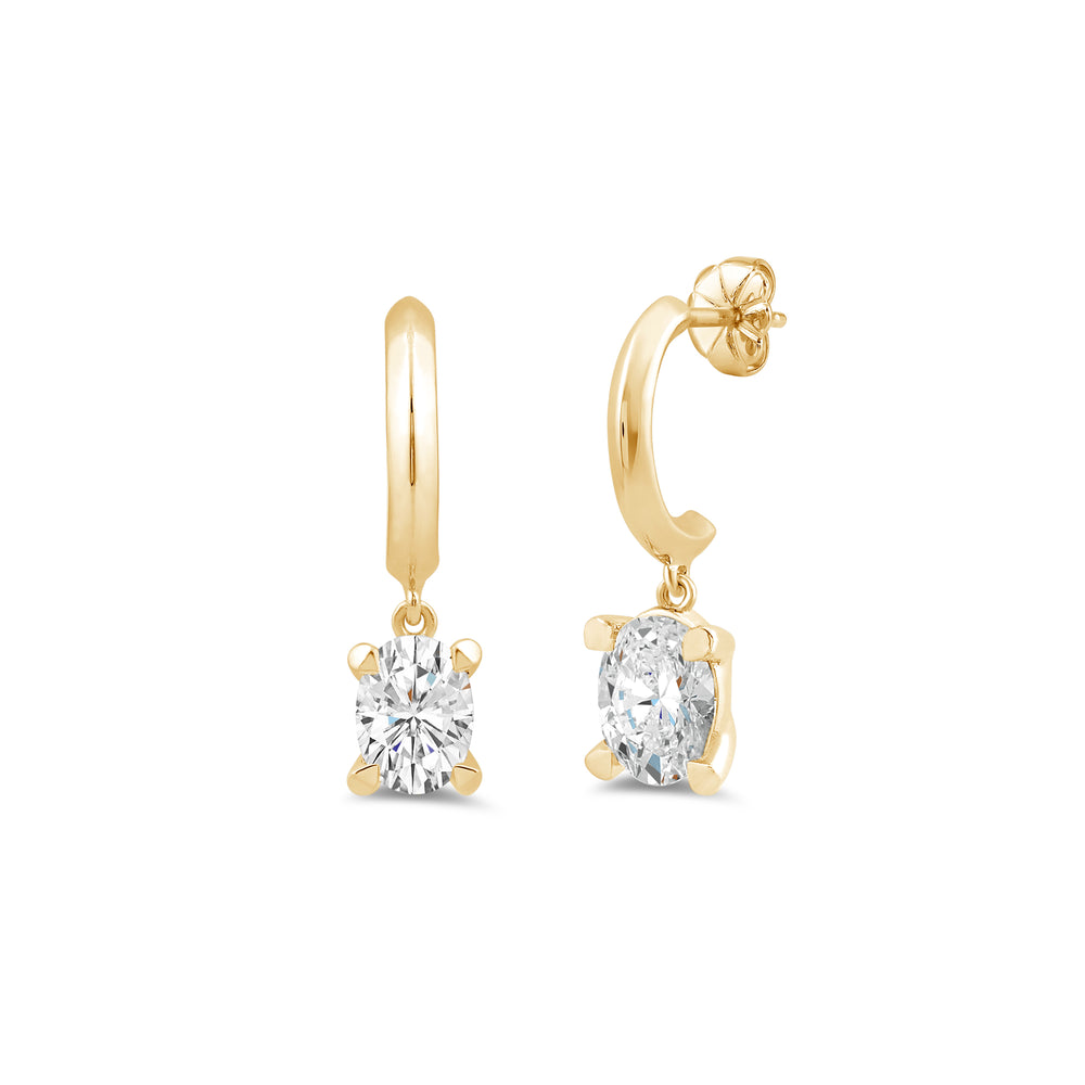 Oval Diamond Drop Knife Edge Huggies with 14KT Yellow Gold / Lab / 1/2 Cut Diamond in 14KT Yellow Gold / Lab / 1/2 view 1
