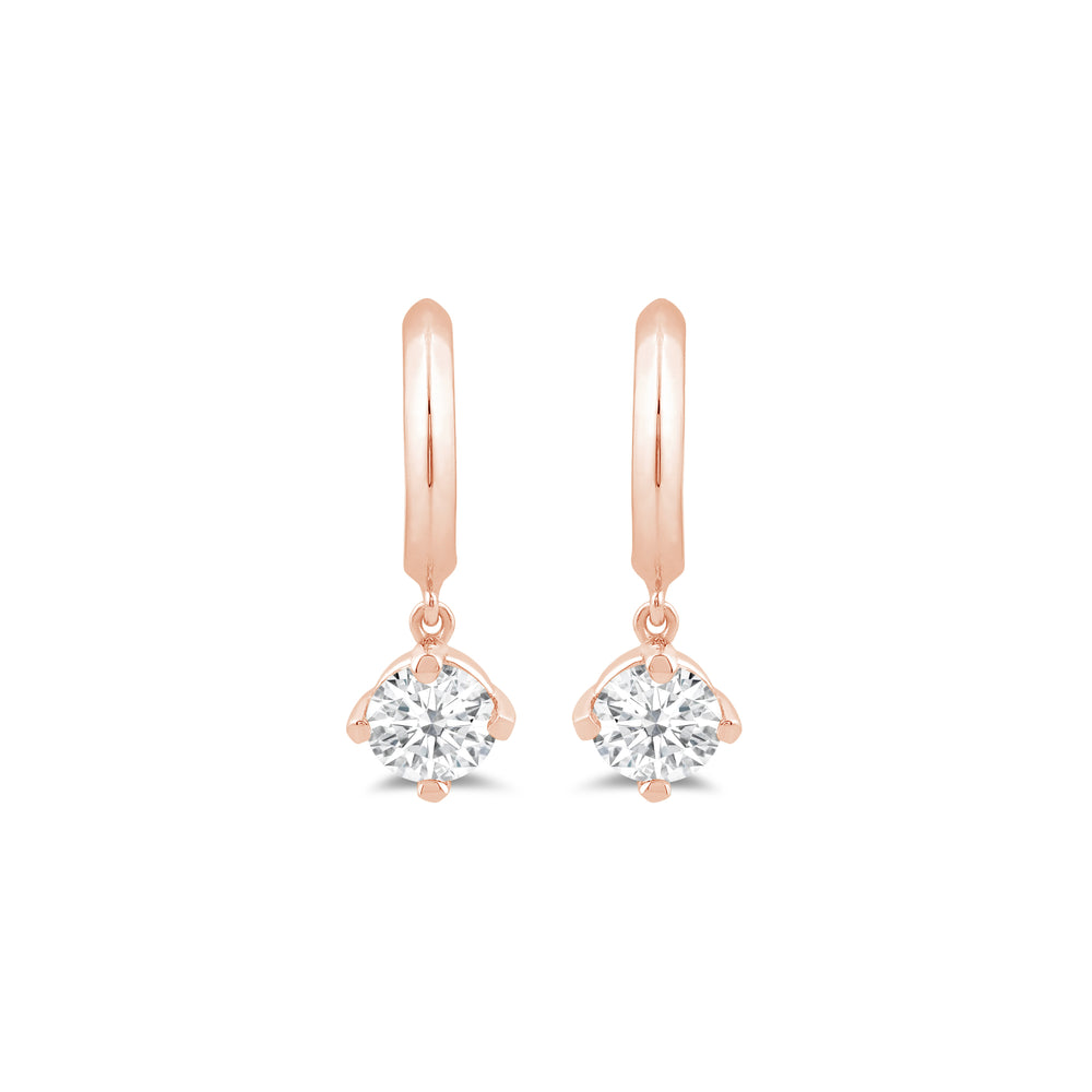 Round Kite Set Diamond Drop Knife Edge Huggies with 14KT Rose Gold / Lab / 1/2 Cut Diamond in 14KT Rose Gold / Lab / 1/2 view 2
