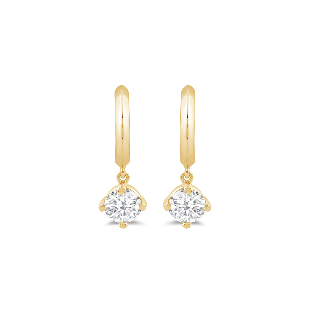 Round Kite Set Diamond Drop Knife Edge Huggies with 14KT Yellow Gold / Lab / 1/2 Cut Diamond in 14KT Yellow Gold / Lab / 1/2 view 2
