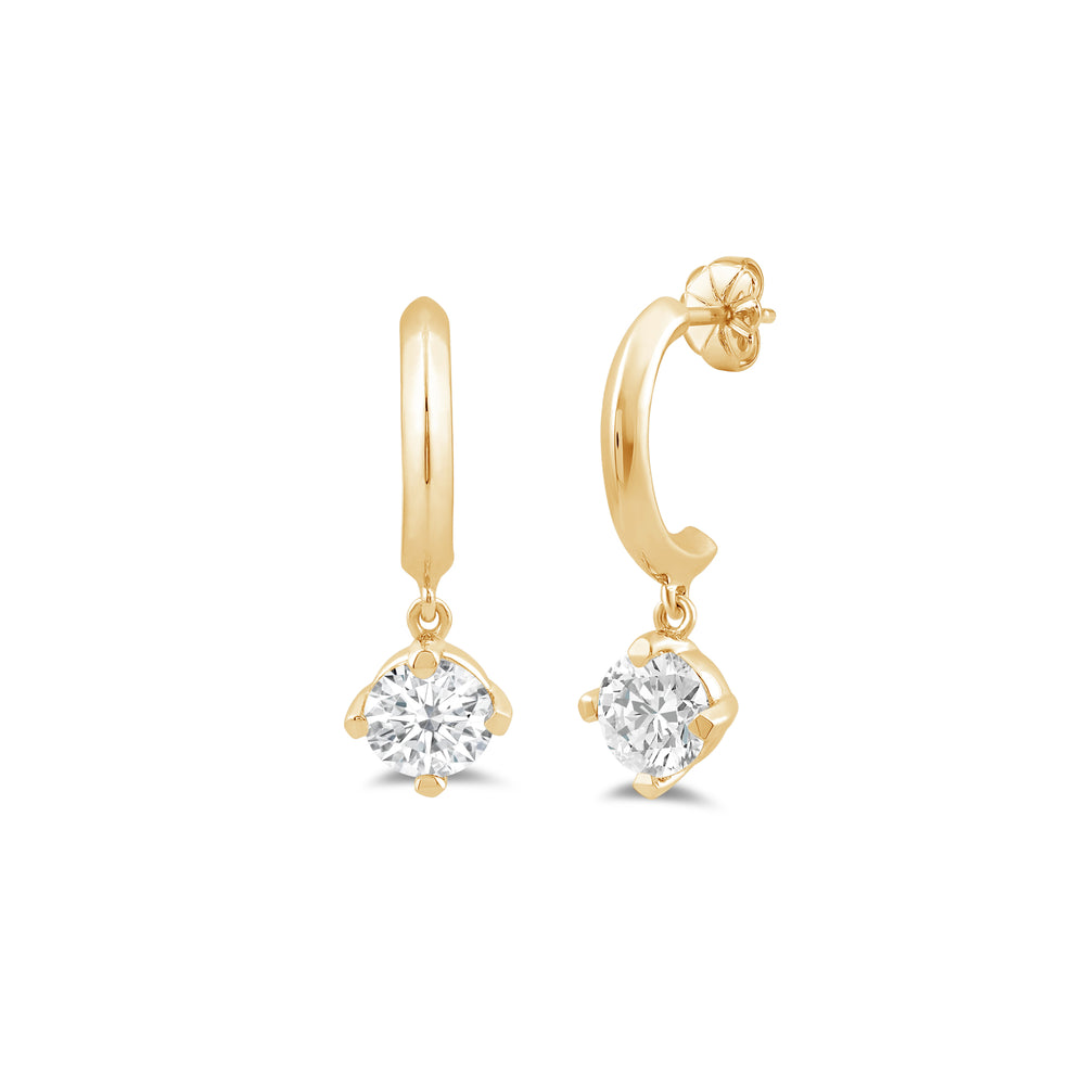 Round Kite Set Diamond Drop Knife Edge Huggies with 14KT Yellow Gold / Lab / 1/2 Cut Diamond in 14KT Yellow Gold / Lab / 1/2 view 1
