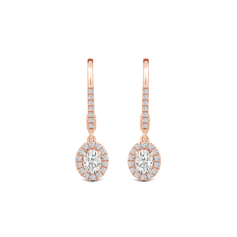 Halo Oval Drop Studded Lever Back Earrings with 14KT Rose Gold / Lab / 3/4 Cut Diamond in 14KT Rose Gold / Lab / 3/4 view 2
