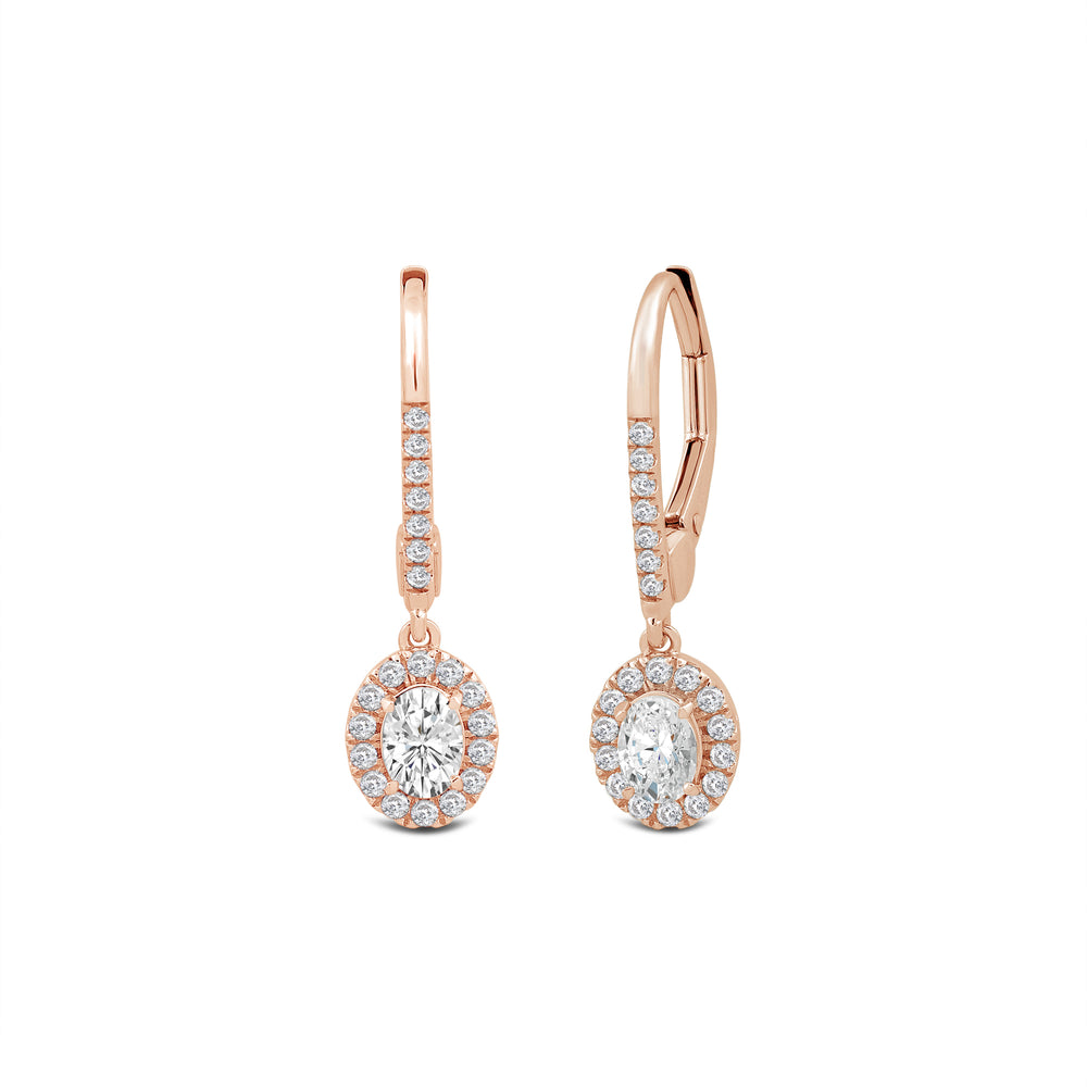 Halo Oval Drop Studded Lever Back Earrings with 14KT Rose Gold / Lab / 3/4 Cut Diamond in 14KT Rose Gold / Lab / 3/4 view 1
