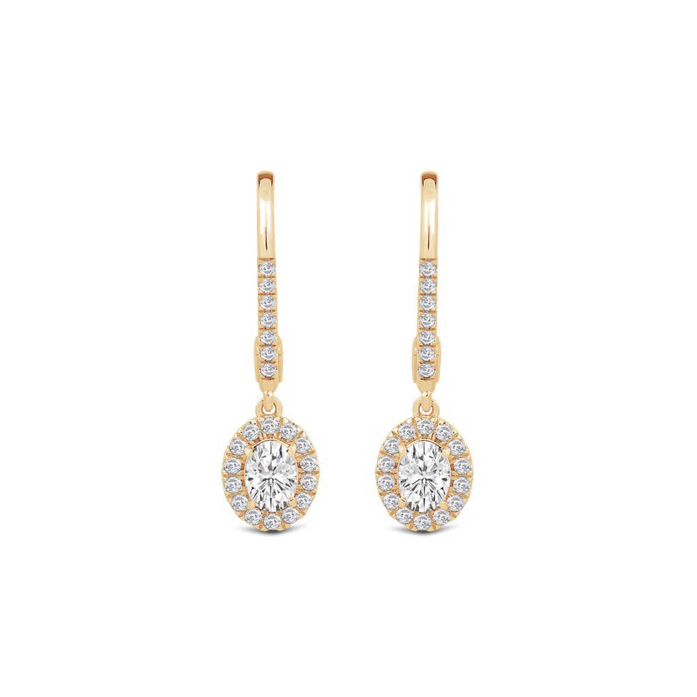 Halo Oval Drop Studded Lever Back Earrings with 14KT Yellow Gold / Lab / 3/4 Cut Diamond in 14KT Yellow Gold / Lab / 3/4 view 2
