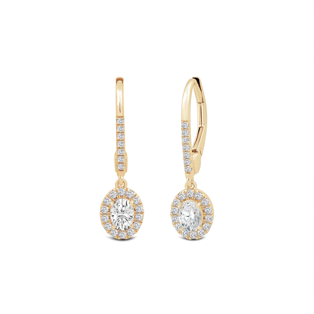 Halo Oval Drop Studded Lever Back Earrings with 14KT Yellow Gold / Lab / 3/4 Cut Diamond in 14KT Yellow Gold / Lab / 3/4 view 1
