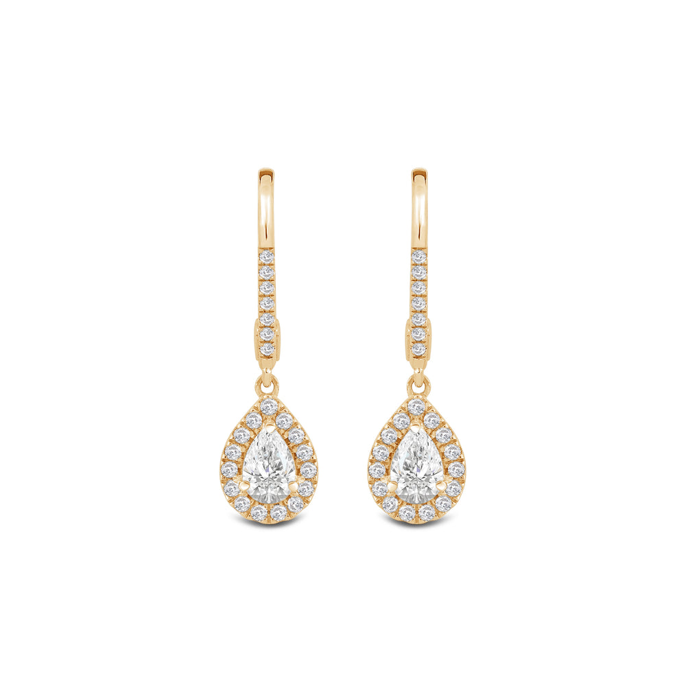 Halo Pear Drop Studded Lever Back Earrings with 14KT Yellow Gold / Lab / 3/4 Cut Diamond in 14KT Yellow Gold / Lab / 3/4 view 2
