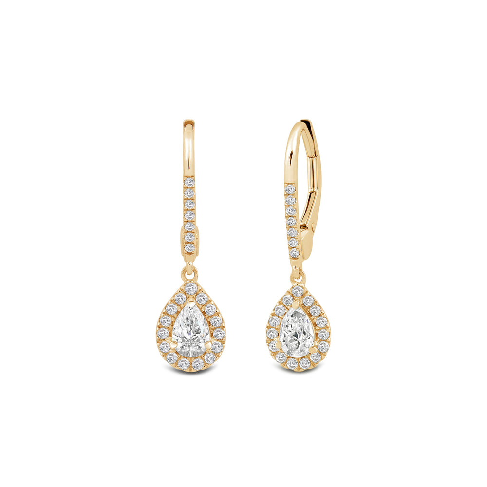 Halo Pear Drop Studded Lever Back Earrings with 14KT Yellow Gold / Lab / 3/4 Cut Diamond in 14KT Yellow Gold / Lab / 3/4 view 1
