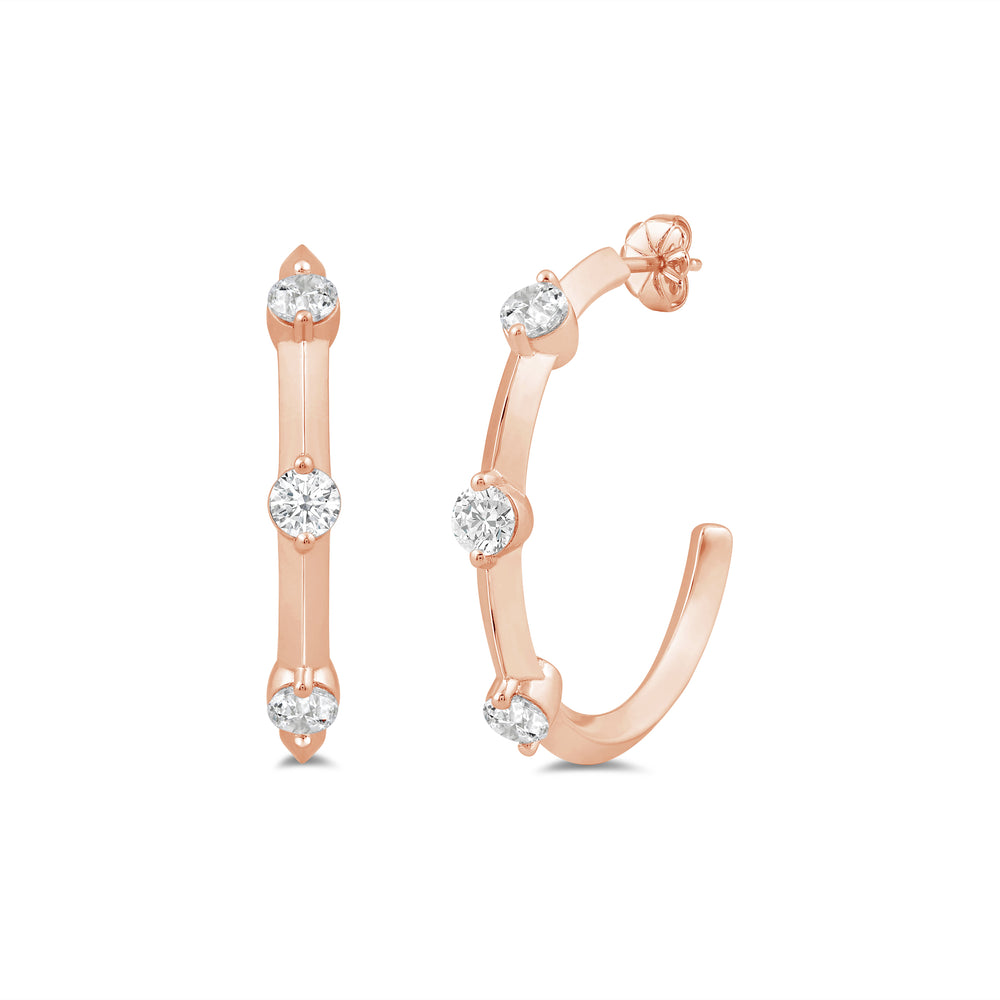 Knife Edge Station Hoops Medium with 14KT Rose Gold / Lab / 1/2 Cut Diamond in 14KT Rose Gold / Lab / 1/2 view 1
