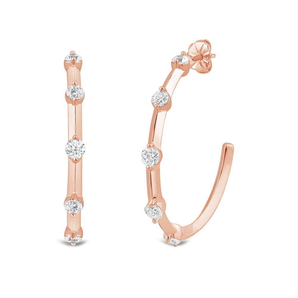 Knife Edge Station Hoops Large with 14KT Rose Gold / Lab / 3/4 Cut Diamond in 14KT Rose Gold / Lab / 3/4 view 1
