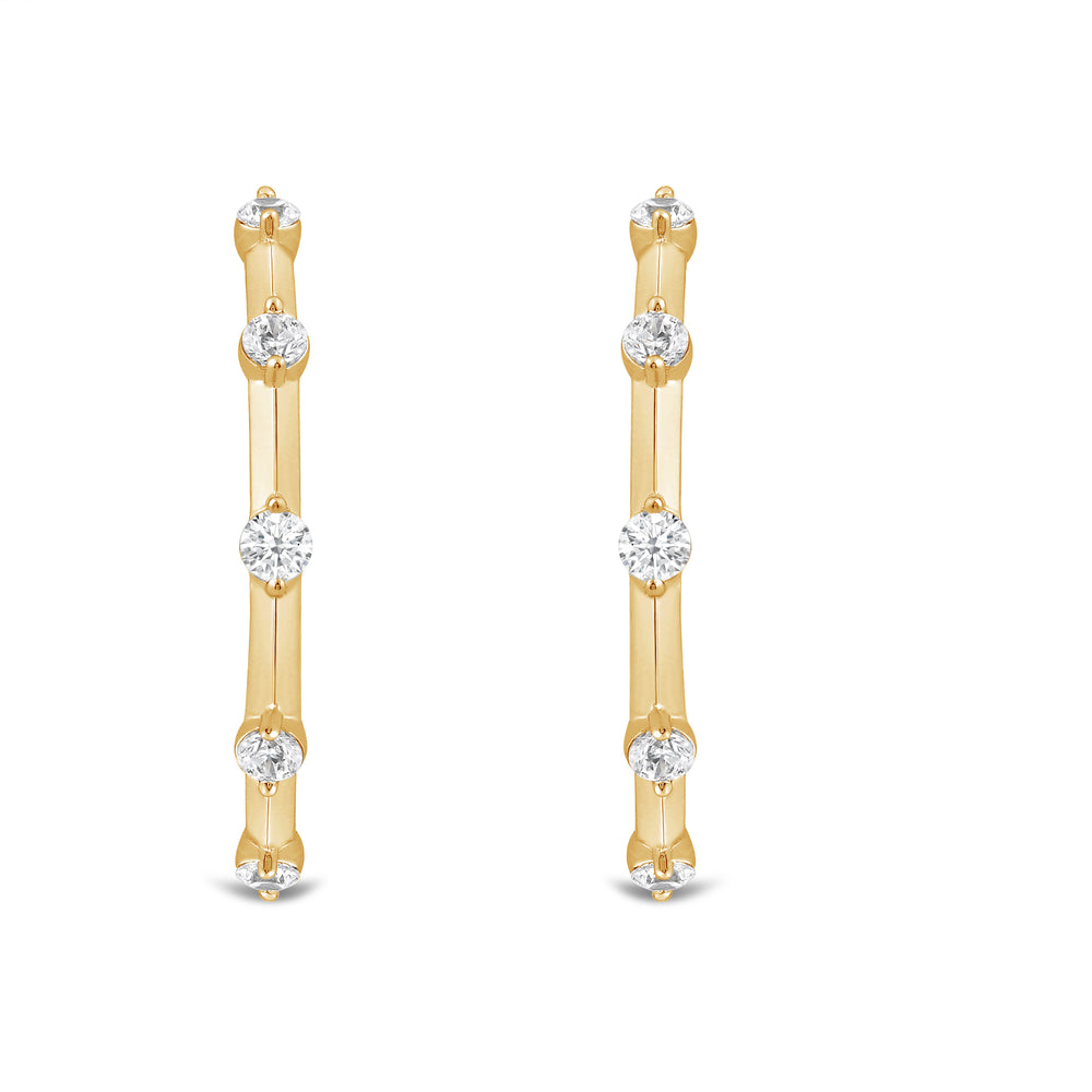 Knife Edge Station Hoops Large with 14KT Yellow Gold / Lab / 3/4 Cut Diamond in 14KT Yellow Gold / Lab / 3/4 view 2
