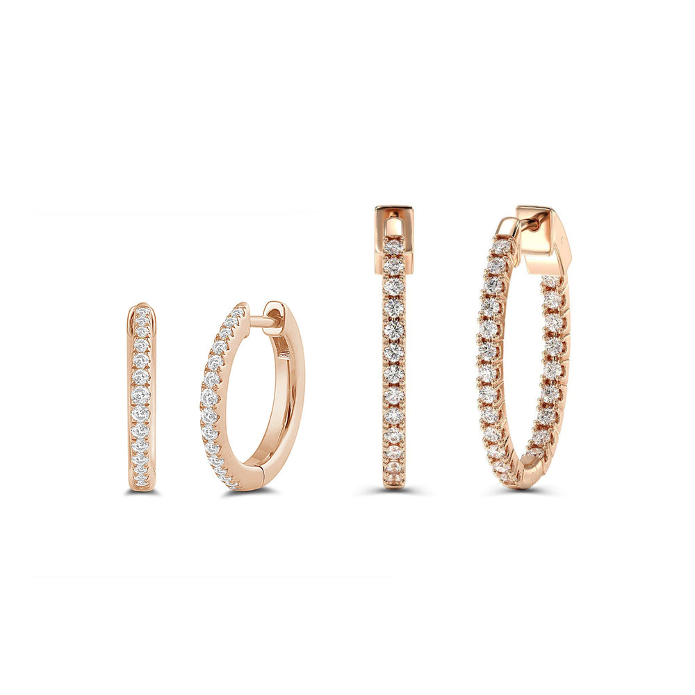 The Hoop Stacker Set with 1 1/5 Cut Diamond in 14KT Rose Gold view 1
