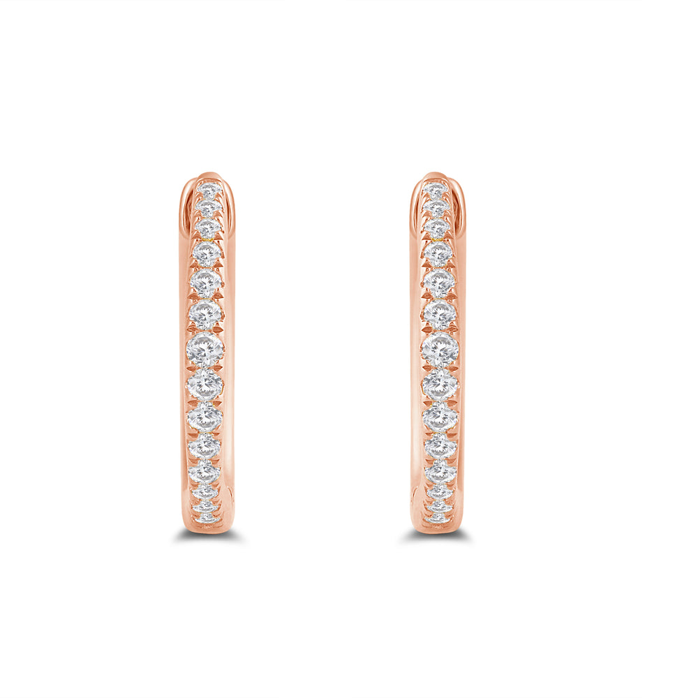 Circlular Diamond Tapering Hoop Earrings with 14KT Rose Gold / Lab / 1/5 Cut Diamond in 14KT Rose Gold / Lab / 1/5 view 4
