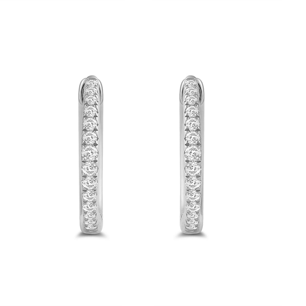 Circlular Diamond Tapering Hoop Earrings with 14KT White Gold / Lab / 1/5 Cut Diamond in 14KT White Gold / Lab / 1/5 view 4
