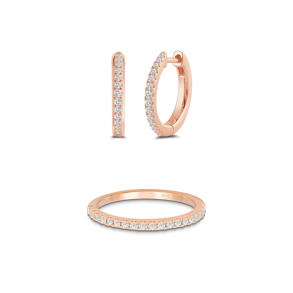 The Diamond Duo Set with 3/8 Cut Diamond in 14KT Rose Gold view 1
