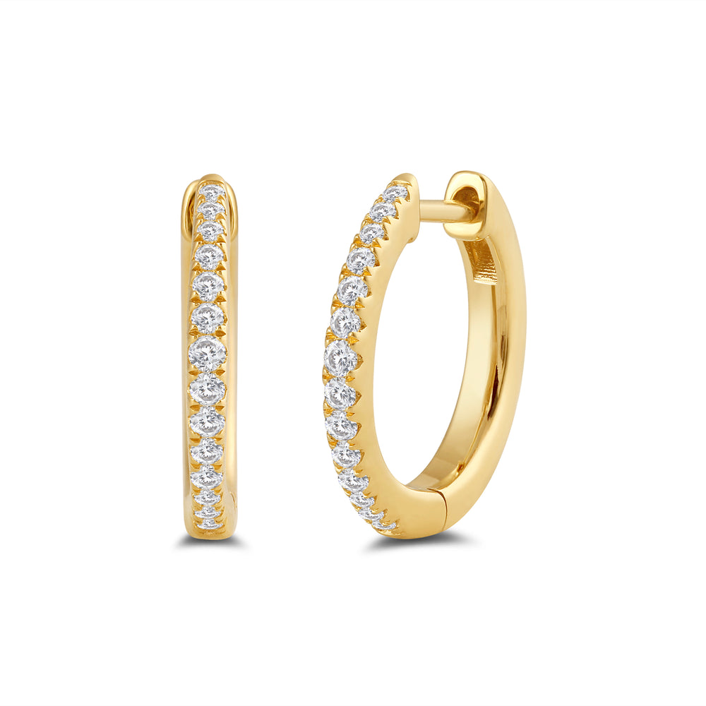 Circlular Diamond Tapering Hoop Earrings with 14KT Yellow Gold / Lab / 1/5 Cut Diamond in 14KT Yellow Gold / Lab / 1/5 view 1
