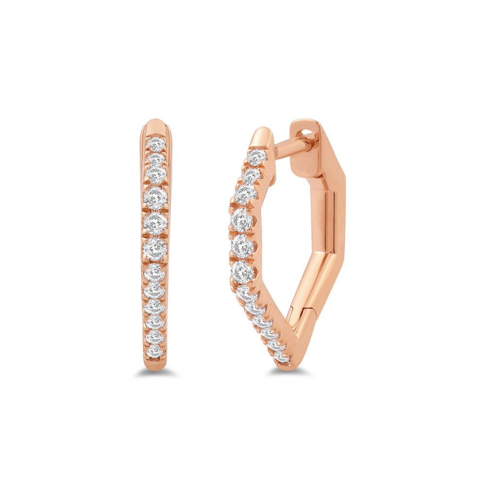 Hexagon Shape Tapering Diamond Hoop Earrings with 14KT Rose Gold / Lab / 1/5 Cut Diamond in 14KT Rose Gold / Lab / 1/5 view 1
