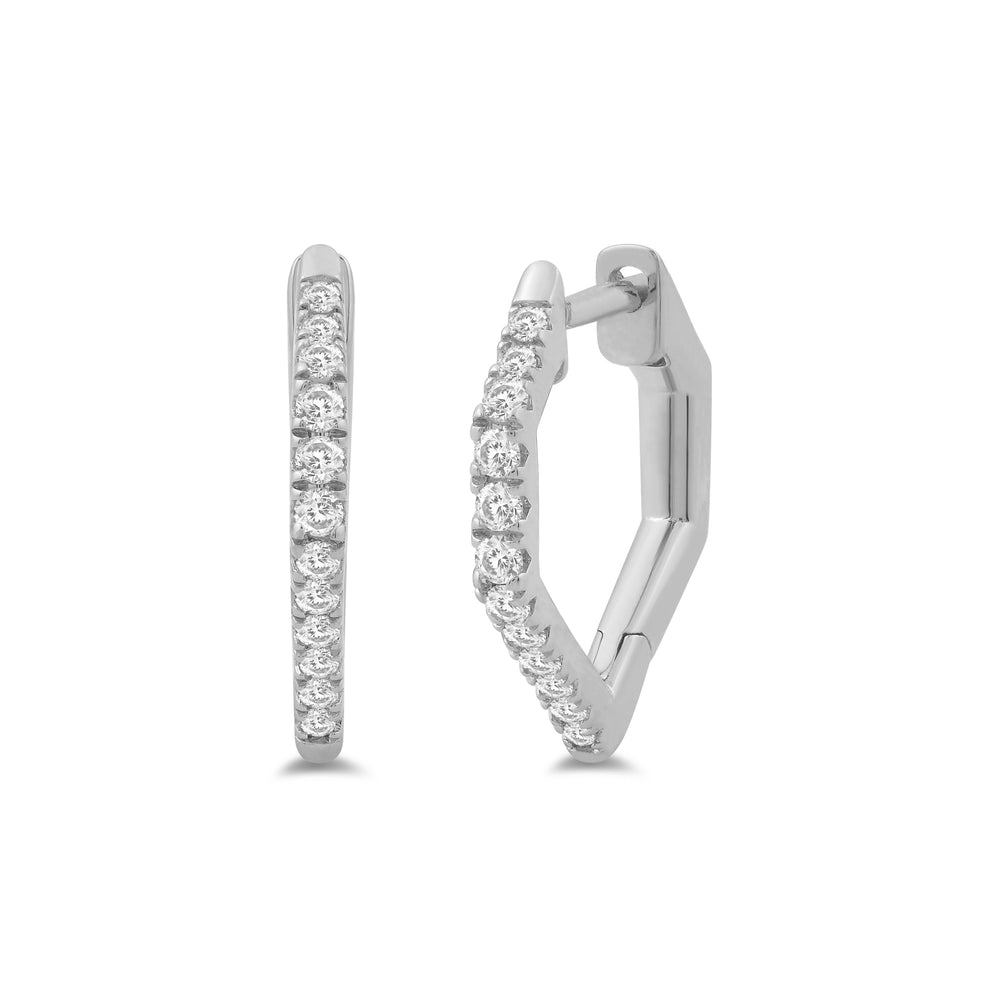Hexagon Shape Tapering Diamond Hoop Earrings with 14KT White Gold / Lab / 1/5 Cut Diamond in 14KT White Gold / Lab / 1/5 view 1
