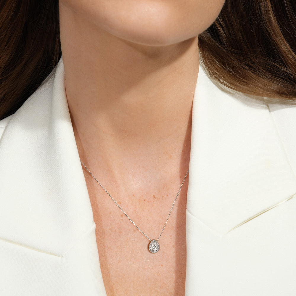 Halo Pear Lab Created Diamond Necklace with 14KT Rose Gold / Lab / 1/2 Cut Diamond in 14KT Rose Gold / Lab / 1/2 view 2
