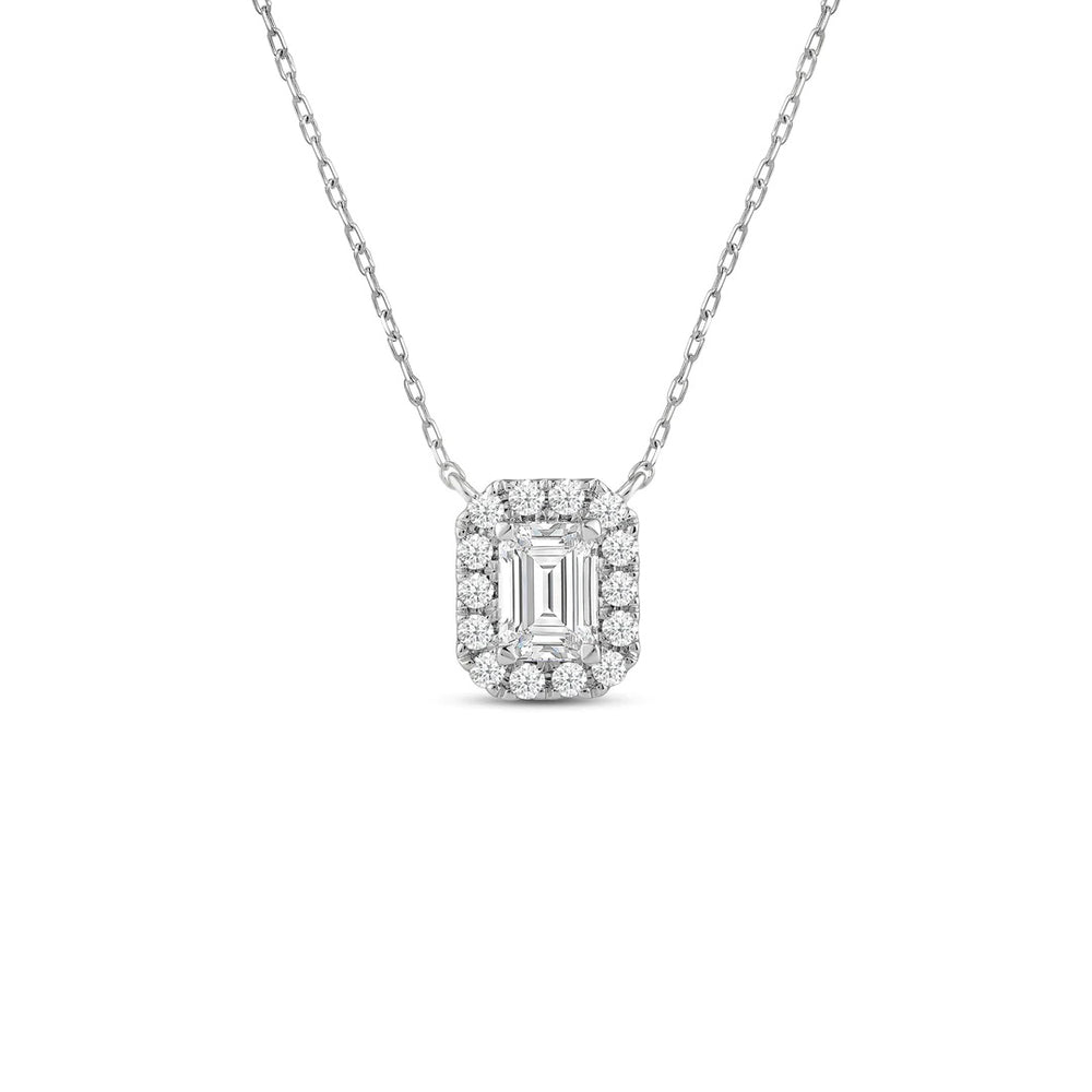 Halo Emerald Lab Created Diamond Necklace with 14KT White Gold / Lab / 1/2 Cut Diamond in 14KT White Gold / Lab / 1/2 view 1
