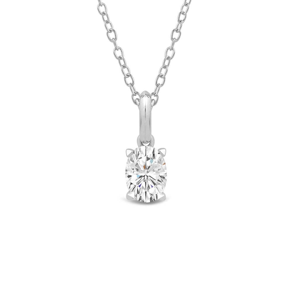 Knife-Edge Bale Oval Lab Created Diamond Solitaire Pendant with 14KT White Gold / Lab / 1/2 Cut Diamond in 14KT White Gold / Lab / 1/2 view 4
