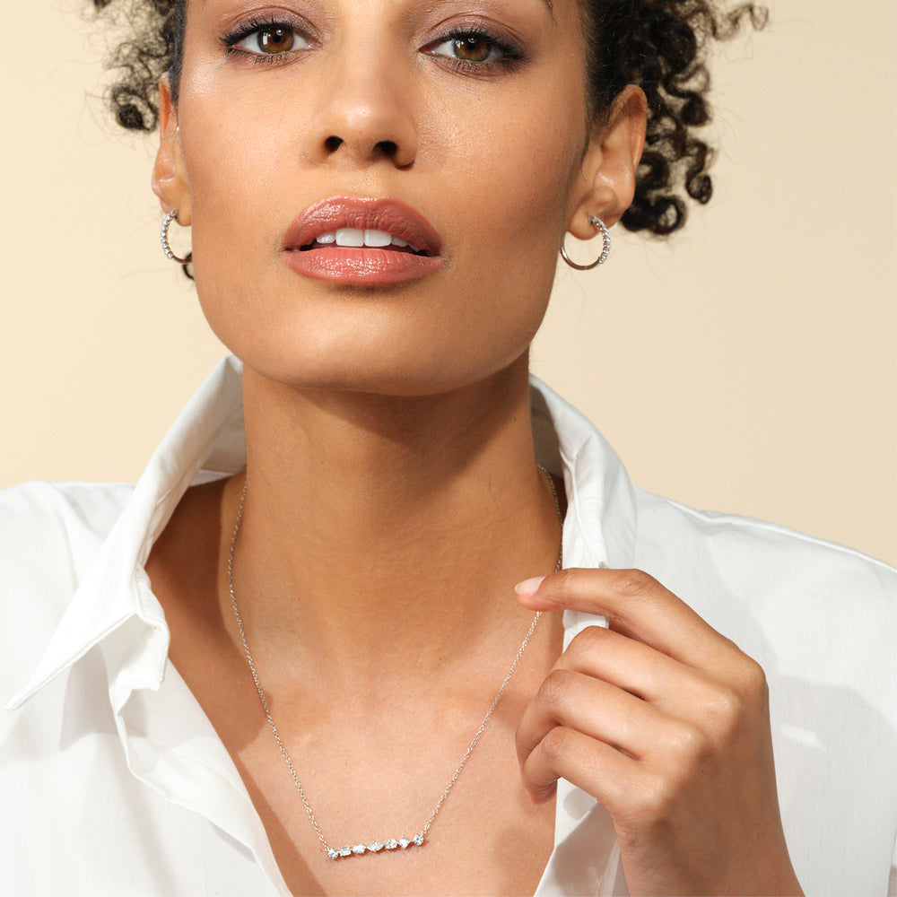 Model Wearing Mixed Fancy Shape Lab Created Diamond Bar Necklace view