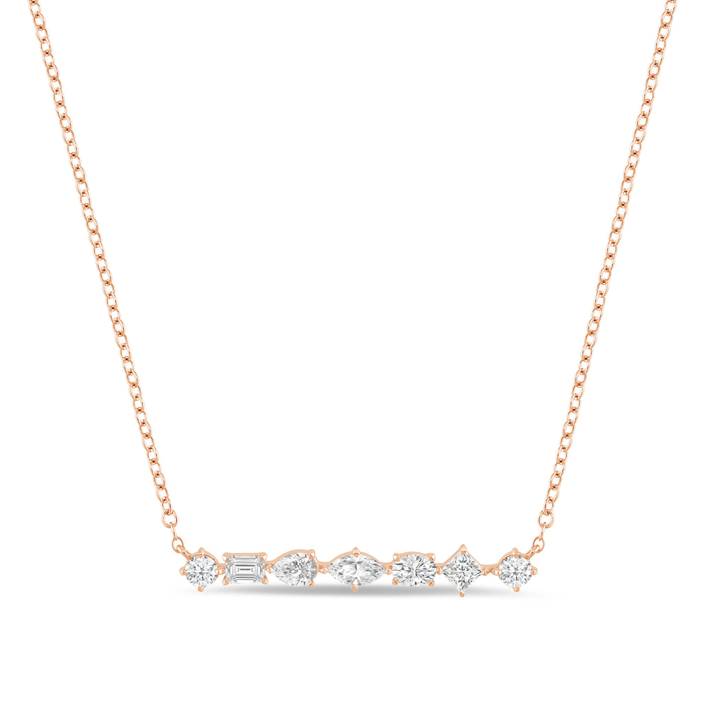 Mixed Fancy Shape Lab Created Diamond Bar Necklace with 14KT Rose Gold / Lab / 1 Cut Diamond in 14KT Rose Gold / Lab / 1 view 1
