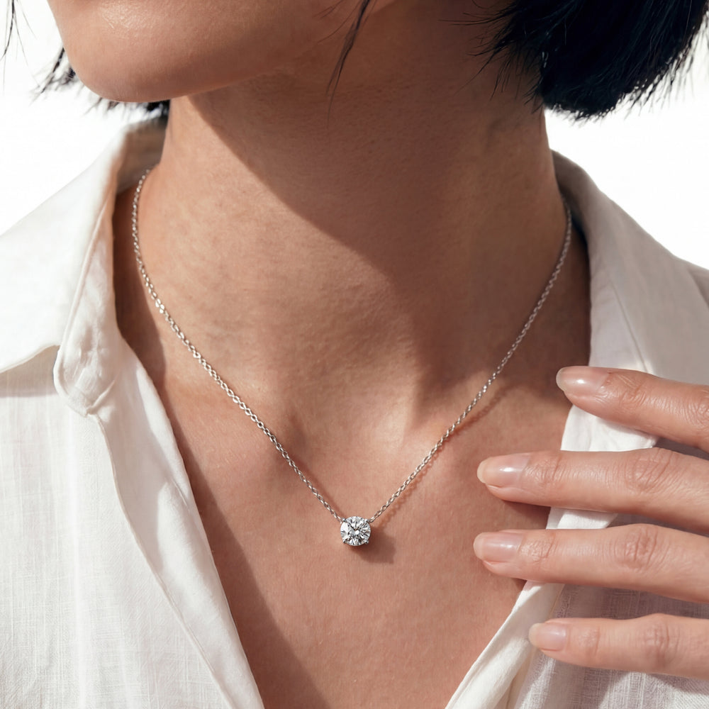 4 Prong Basket Round Lab Created Diamond Solitaire Necklace with 14KT Rose Gold / Lab / 1/2 Cut Diamond in 14KT Rose Gold / Lab / 1/2 view 2
