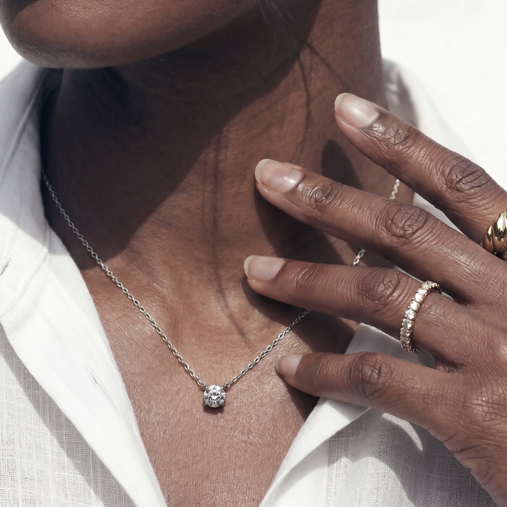 4 Prong Basket Round Lab Created Diamond Solitaire Necklace with 14KT Rose Gold / Lab / 1/2 Cut Diamond in 14KT Rose Gold / Lab / 1/2 view 3
