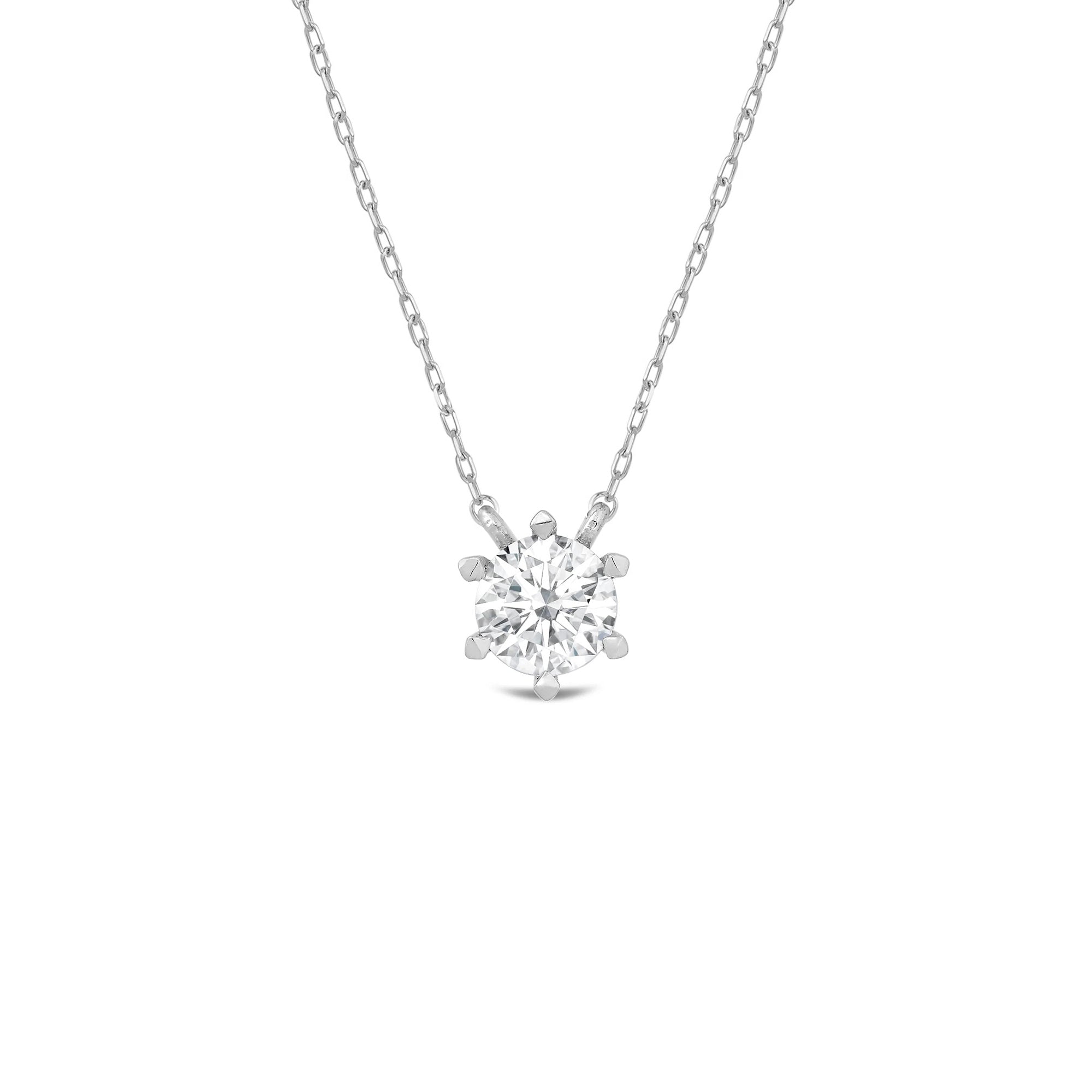 6 Prong Basket Round Lab Created Diamond Solitaire Necklace