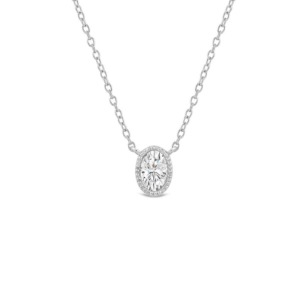 Milgrain Bezel Set Oval Lab Created Diamond Solitaire Necklace with 14KT White Gold / Lab / 1/2 Cut Diamond in 14KT White Gold / Lab / 1/2 view 1
