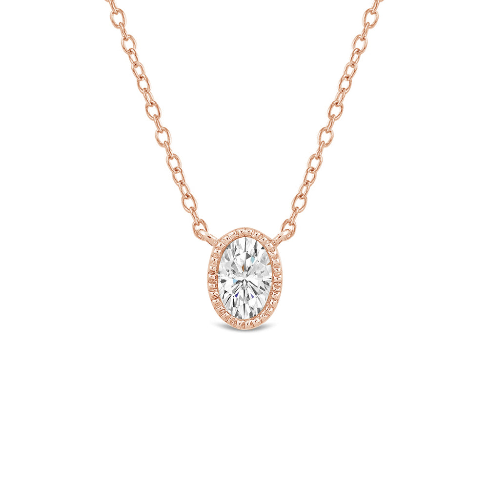Milgrain Bezel Set Oval Lab Created Diamond Solitaire Necklace with 14KT Rose Gold / Lab / 1/2 Cut Diamond in 14KT Rose Gold / Lab / 1/2 view 4
