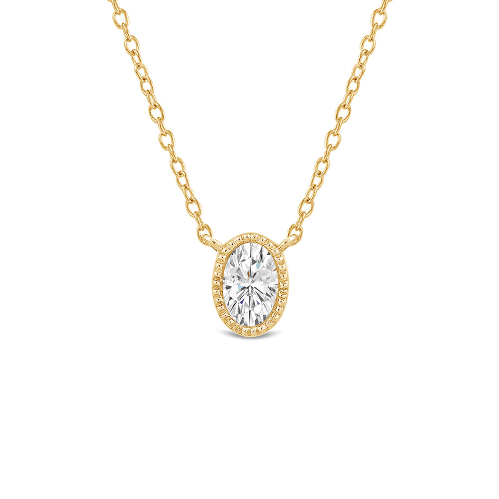 Milgrain Bezel Set Oval Lab Created Diamond Solitaire Necklace with 14KT Yellow Gold / Lab / 1/2 Cut Diamond in 14KT Yellow Gold / Lab / 1/2 view 4
