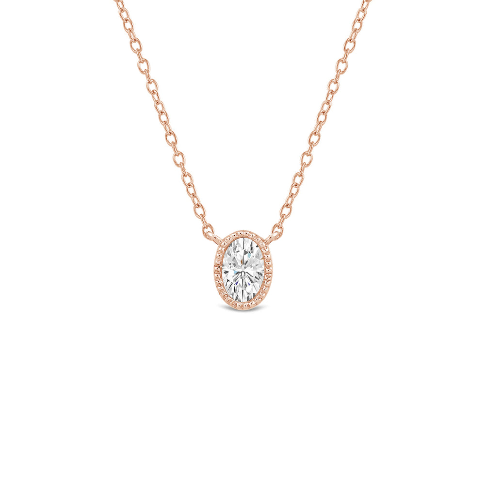 Milgrain Bezel Set Oval Lab Created Diamond Solitaire Necklace with 14KT Rose Gold / Lab / 1/2 Cut Diamond in 14KT Rose Gold / Lab / 1/2 view 1
