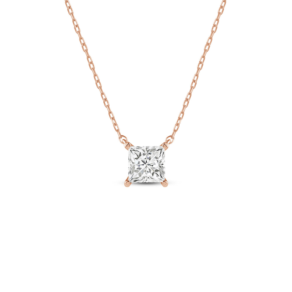 4 Prong Basket Princess Lab Created Diamond Solitaire Necklace with 14KT Rose Gold / Lab / 1/2 Cut Diamond in 14KT Rose Gold / Lab / 1/2 view 1
