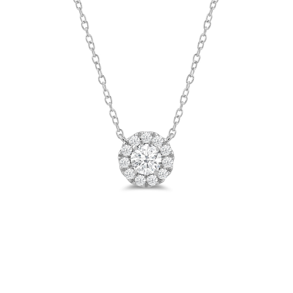 Halo Round Lab Created Diamond Necklace with 14KT White Gold / Lab / 3/4 Cut Diamond in 14KT White Gold / Lab / 3/4 view 1
