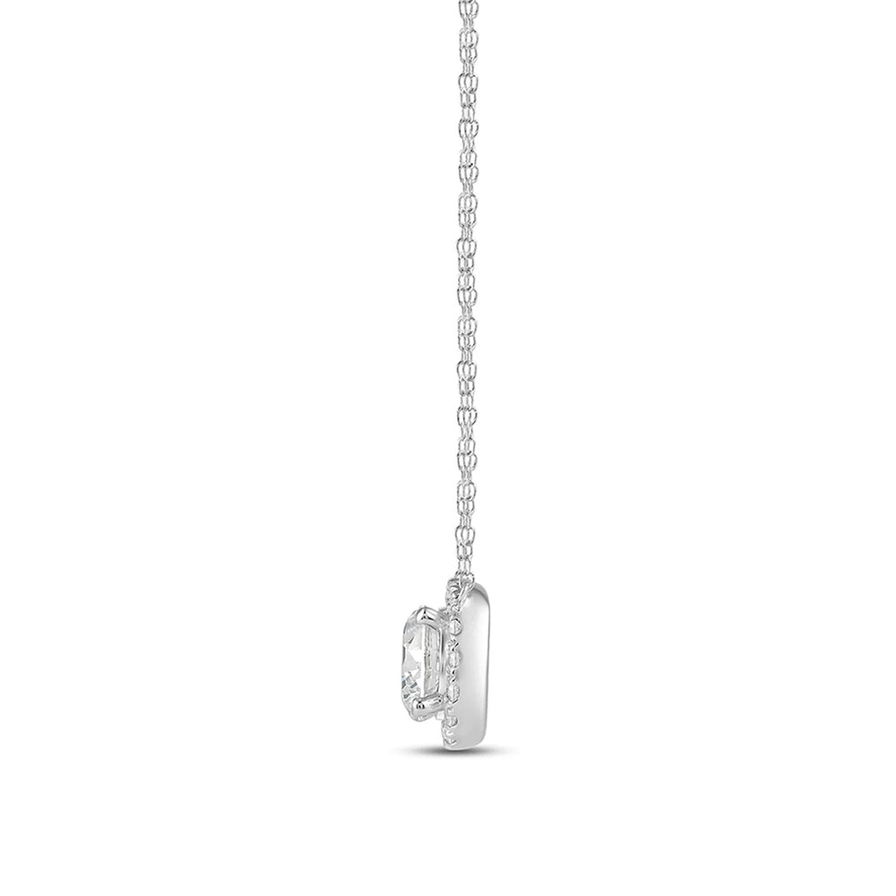 Halo Round Lab Created Diamond Necklace with 14KT White Gold / Lab / 3/4 Cut Diamond in 14KT White Gold / Lab / 3/4 view 4
