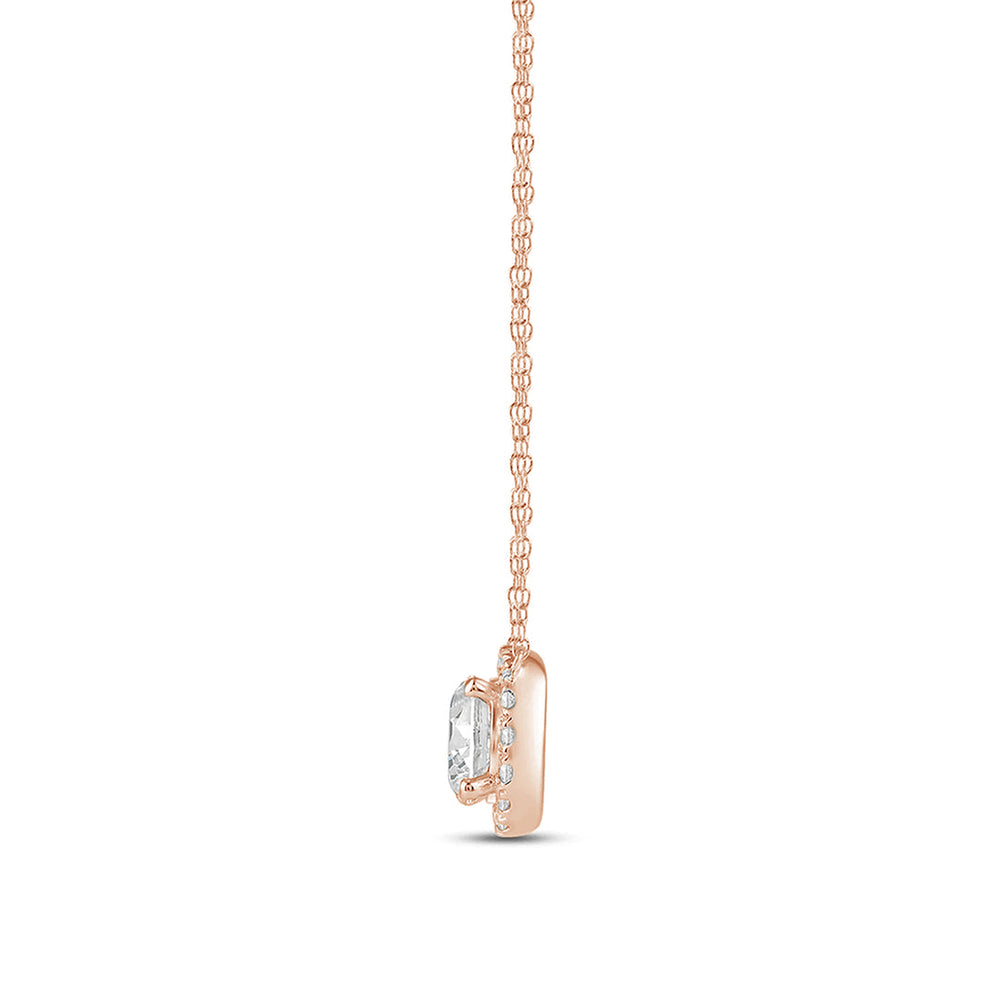 Halo Round Lab Created Diamond Necklace with 14KT Rose Gold / Lab / 3/4 Cut Diamond in 14KT Rose Gold / Lab / 3/4 view 4
