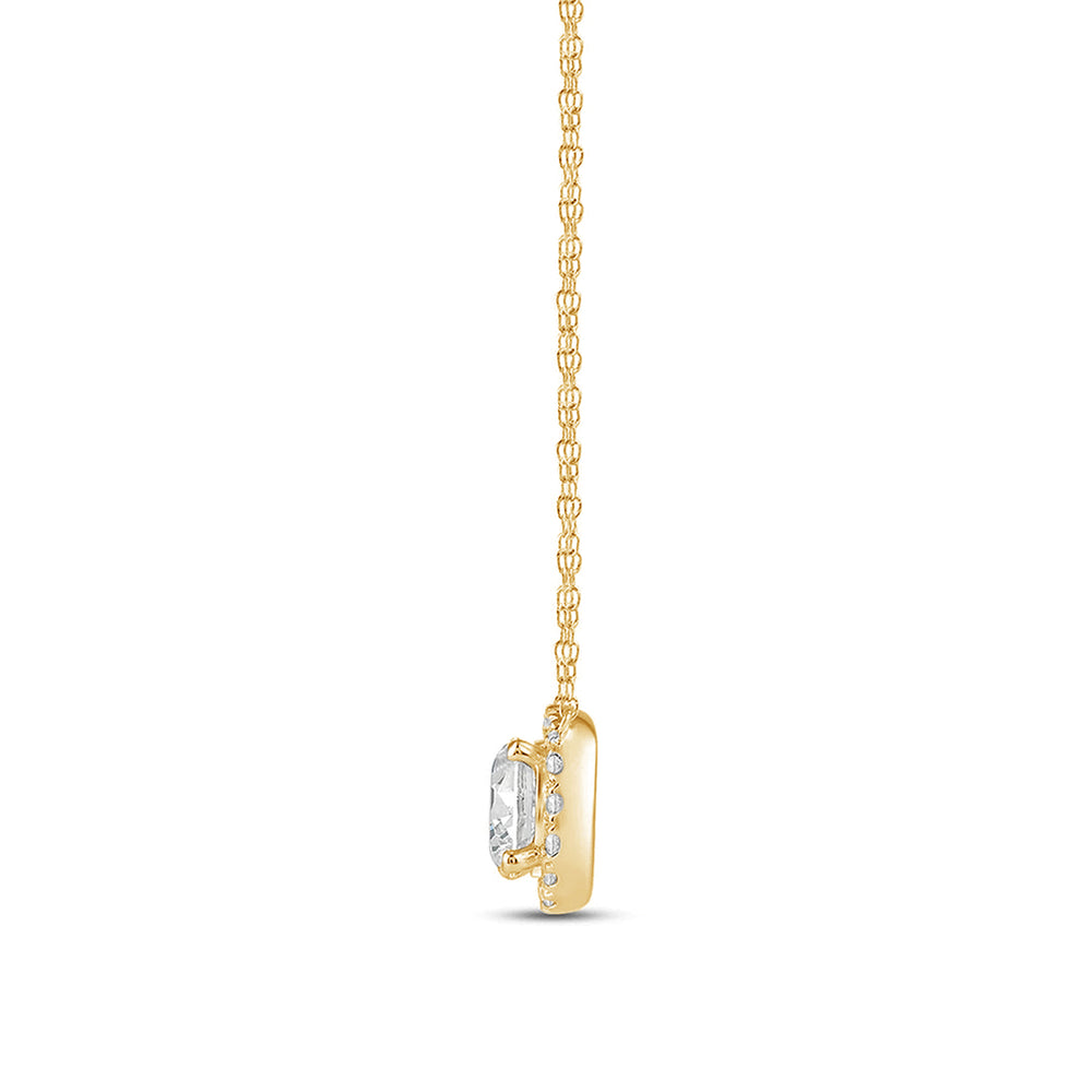 Halo Round Lab Created Diamond Necklace with 14KT Yellow Gold / Lab / 3/4 Cut Diamond in 14KT Yellow Gold / Lab / 3/4 view 4
