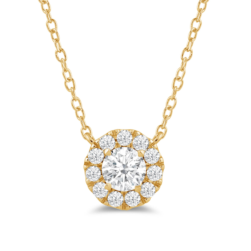 Halo Round Lab Created Diamond Necklace with 14KT Yellow Gold / Lab / 3/4 Cut Diamond in 14KT Yellow Gold / Lab / 3/4 view 3
