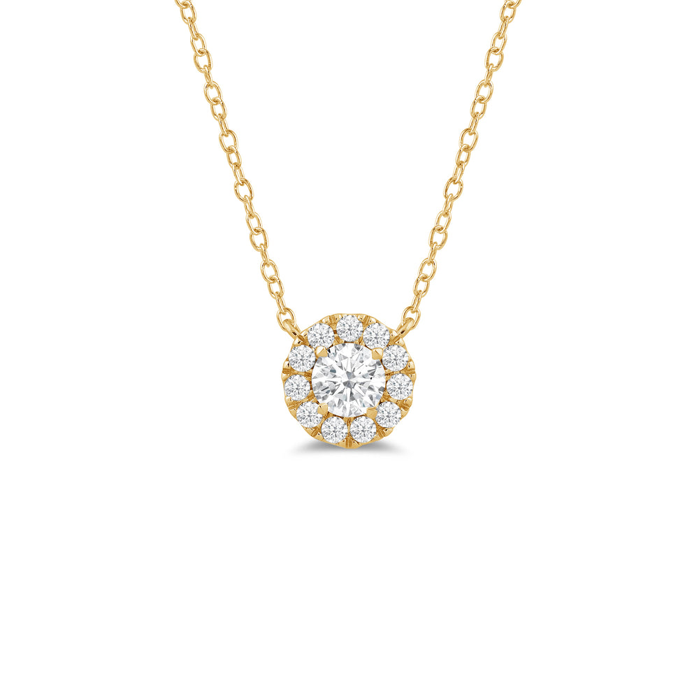 Halo Round Lab Created Diamond Necklace with 14KT Yellow Gold / Lab / 3/4 Cut Diamond in 14KT Yellow Gold / Lab / 3/4 view 1
