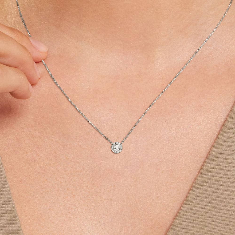 Halo Round Lab Created Diamond Necklace with 14KT Yellow Gold / Lab / 3/4 Cut Diamond in 14KT Yellow Gold / Lab / 3/4 view 2
