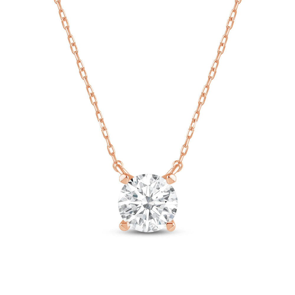4 Prong Basket Round Lab Created Diamond Solitaire Necklace with 14KT Rose Gold / Lab / 1/2 Cut Diamond in 14KT Rose Gold / Lab / 1/2 view 3
