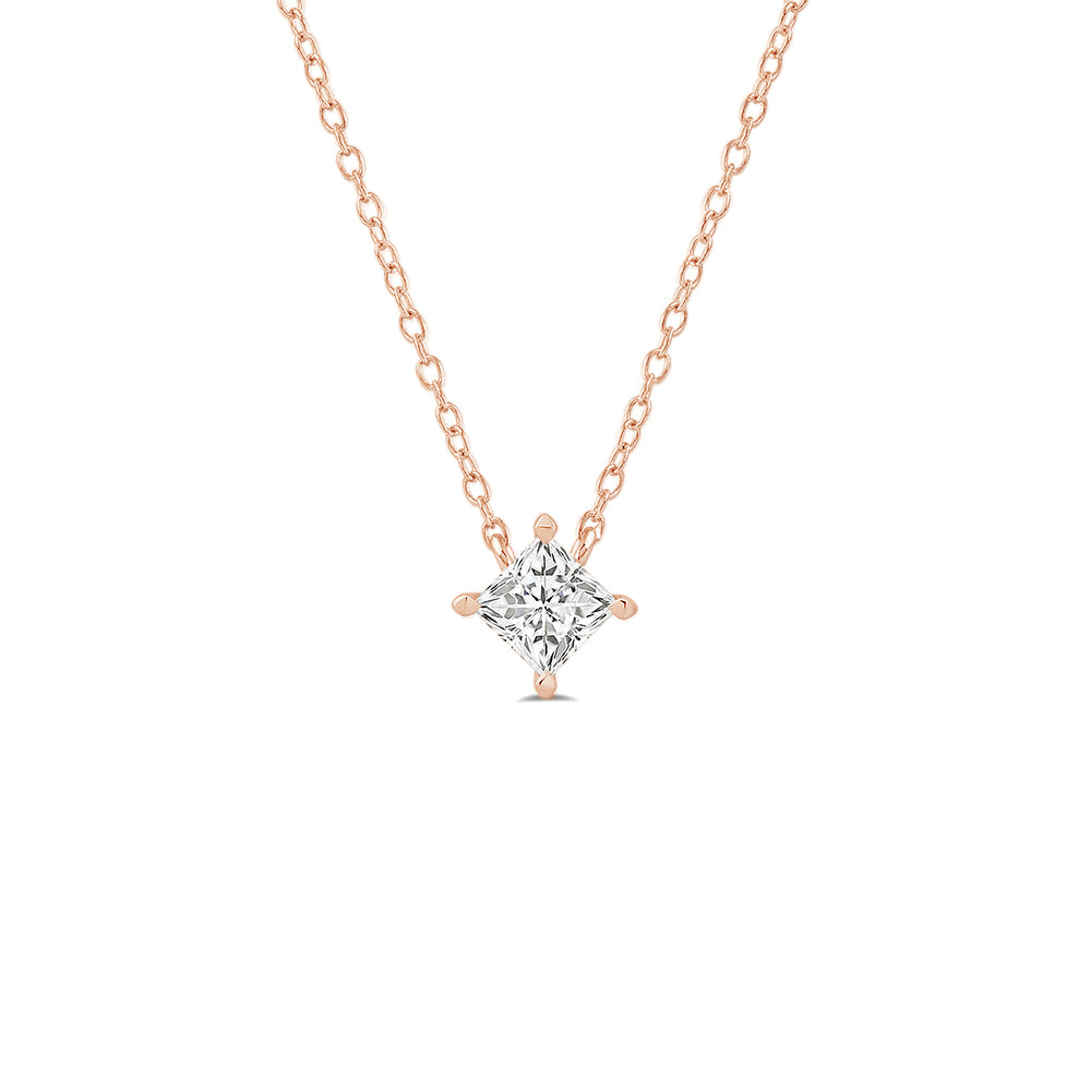 4 Prong Kite Set Lab Created Diamond Princess Solitaire Necklace with 14KT Rose Gold / Lab / 1/2 Cut Diamond in 14KT Rose Gold / Lab / 1/2 view 1
