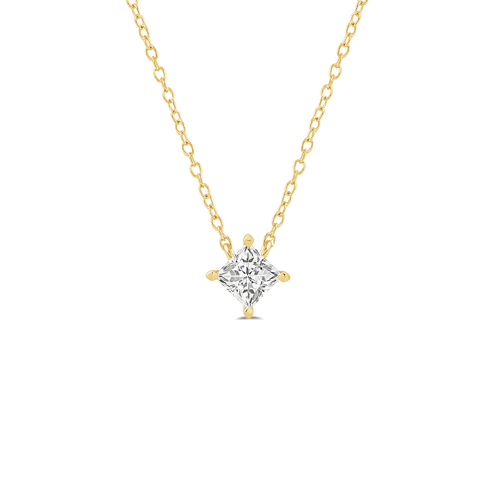 4 Prong Kite Set Lab Created Diamond Princess Solitaire Necklace with 14KT Yellow Gold / Lab / 1/2 Cut Diamond in 14KT Yellow Gold / Lab / 1/2 view 1
