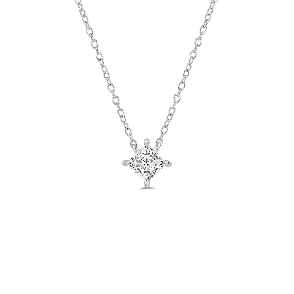 4 Prong Kite Set Lab Created Diamond Princess Solitaire Necklace with 14KT White Gold / Lab / 1/2 Cut Diamond in 14KT White Gold / Lab / 1/2 view 1
